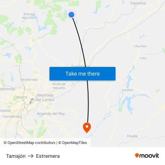 Tamajón to Estremera map