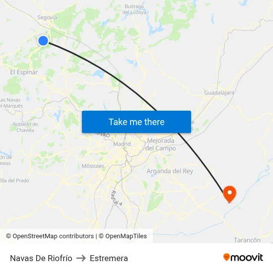 Navas De Riofrío to Estremera map