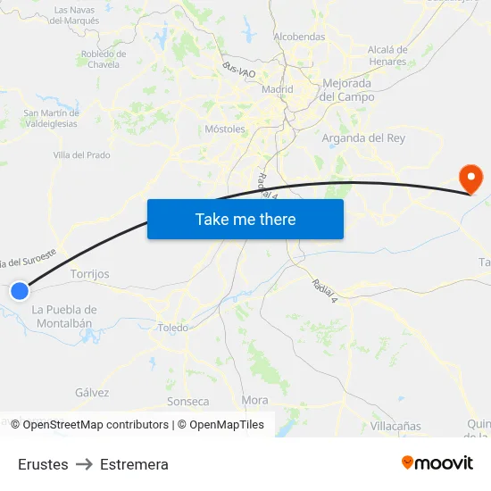 Erustes to Estremera map