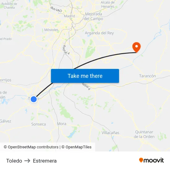 Toledo to Estremera map