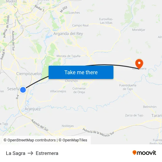 La Sagra to Estremera map
