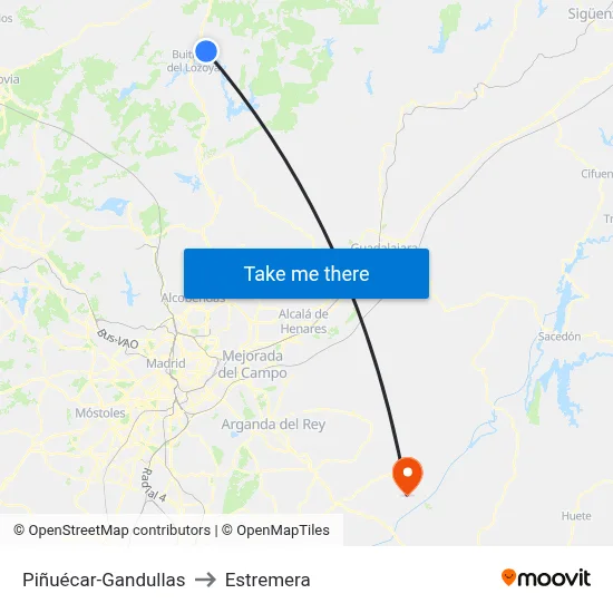 Piñuécar-Gandullas to Estremera map