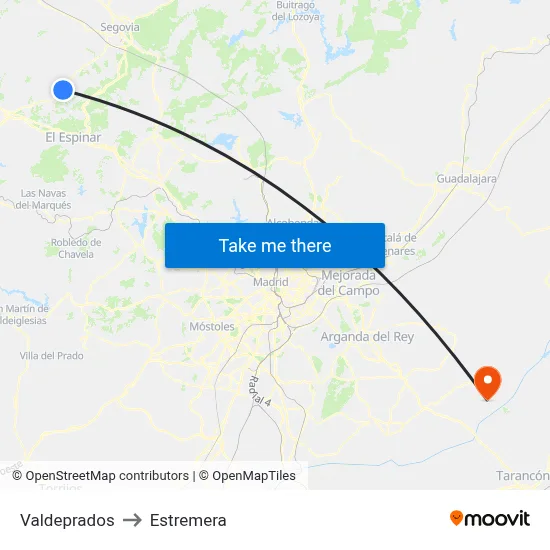 Valdeprados to Estremera map