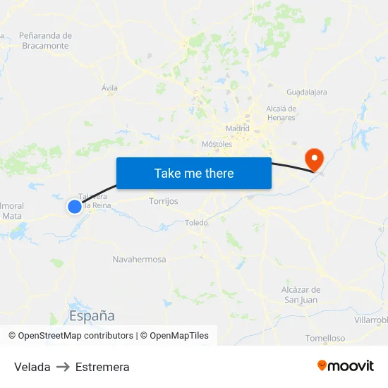Velada to Estremera map