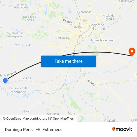 Domingo Pérez to Estremera map