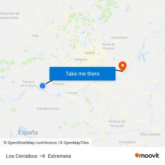 Los Cerralbos to Estremera map