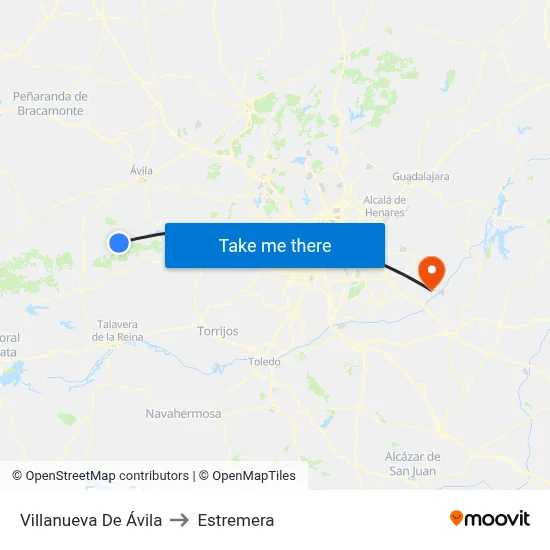 Villanueva De Ávila to Estremera map