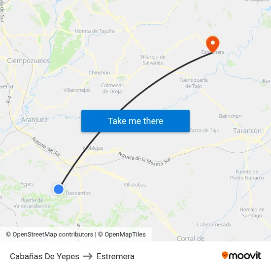 Cabañas De Yepes to Estremera map