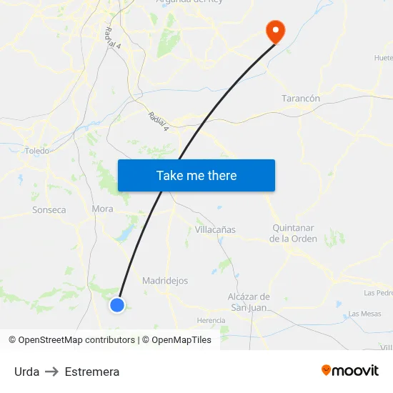 Urda to Estremera map