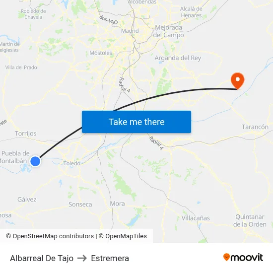Albarreal De Tajo to Estremera map