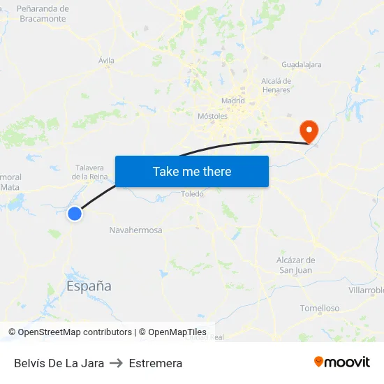 Belvís De La Jara to Estremera map