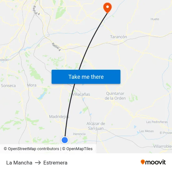 La Mancha to Estremera map