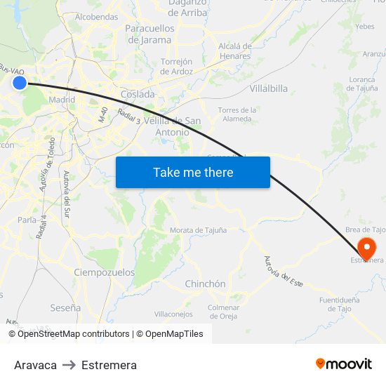 Aravaca to Estremera map