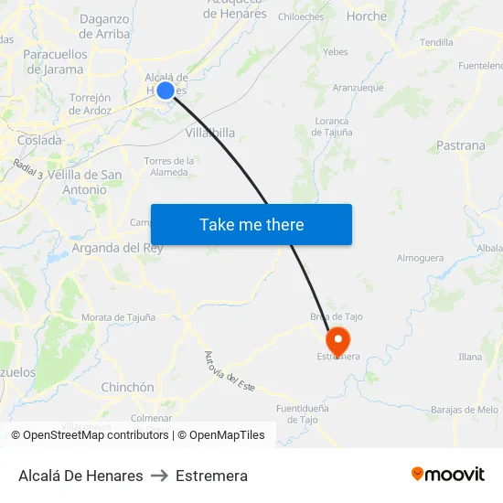 Alcalá De Henares to Estremera map
