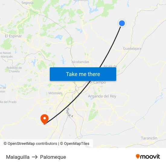 Malaguilla to Palomeque map