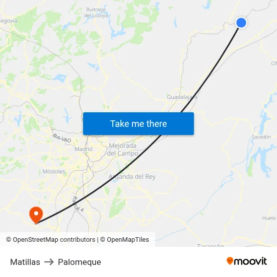 Matillas to Palomeque map