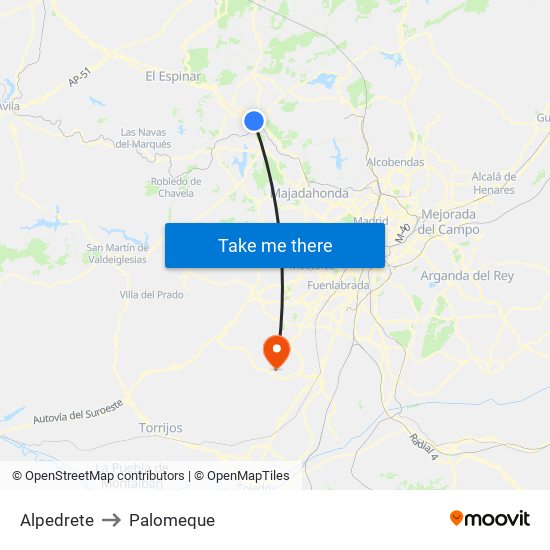 Alpedrete to Palomeque map