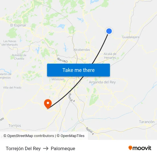 Torrejón Del Rey to Palomeque map