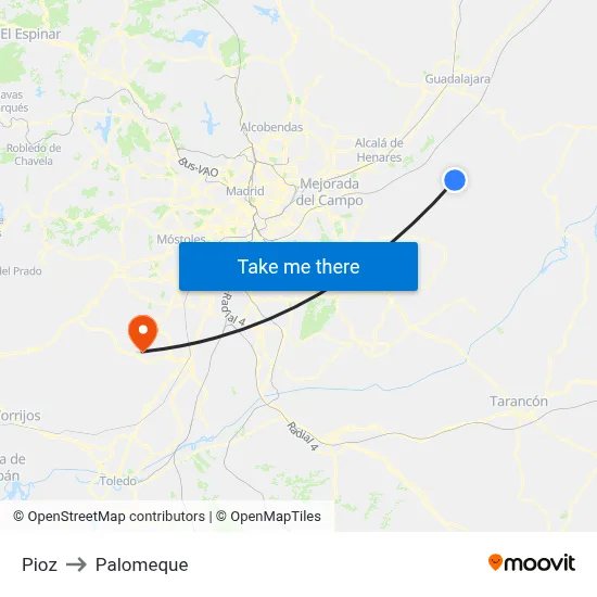 Pioz to Palomeque map