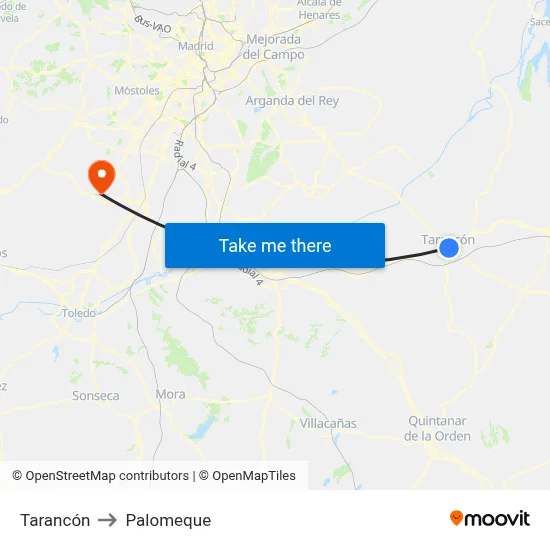 Tarancón to Palomeque map