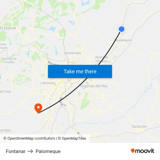 Fontanar to Palomeque map