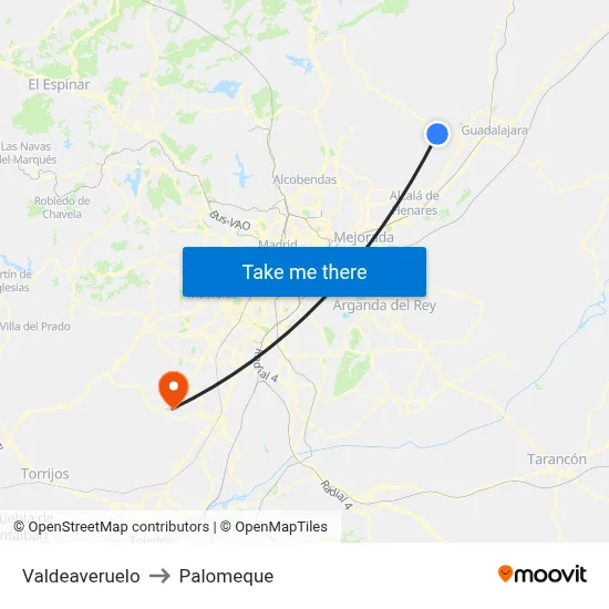 Valdeaveruelo to Palomeque map
