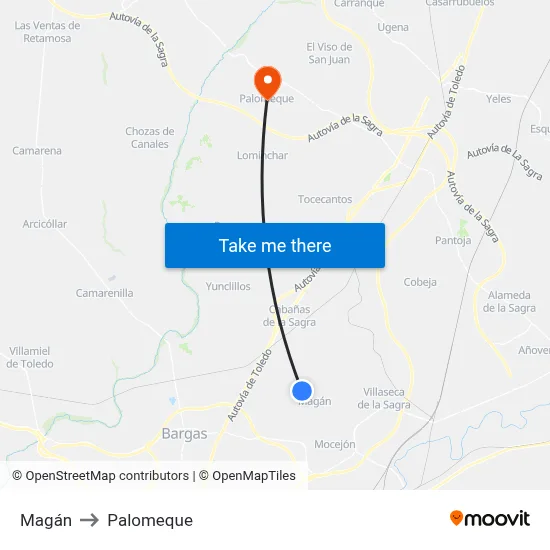 Magán to Palomeque map