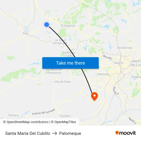 Santa María Del Cubillo to Palomeque map