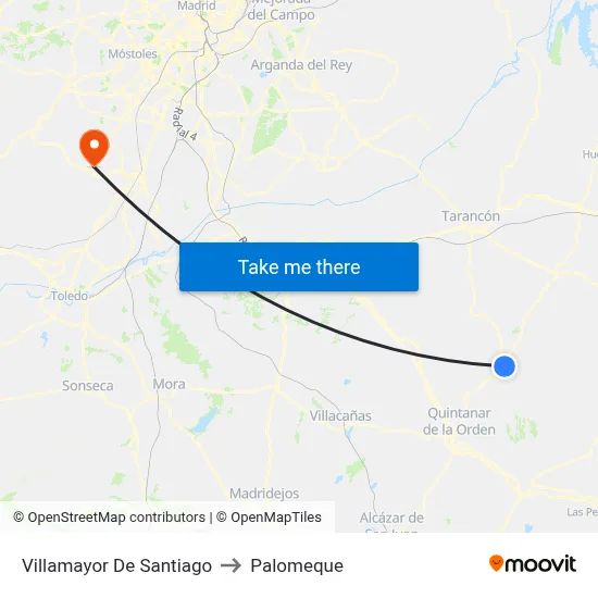 Villamayor De Santiago to Palomeque map
