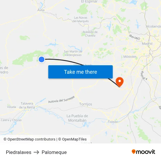 Piedralaves to Palomeque map