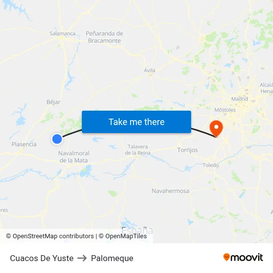 Cuacos De Yuste to Palomeque map