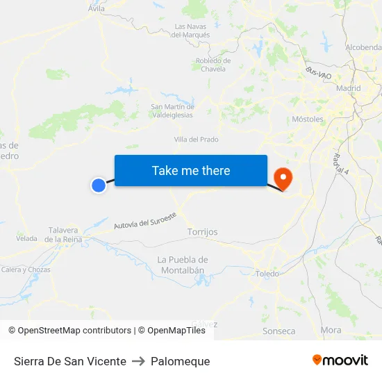Sierra De San Vicente to Palomeque map