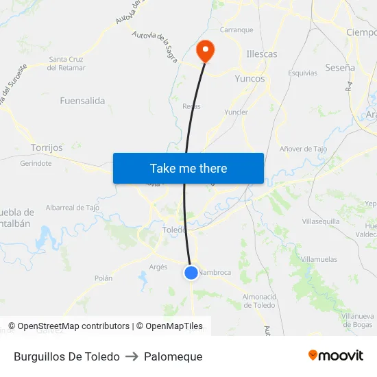 Burguillos De Toledo to Palomeque map