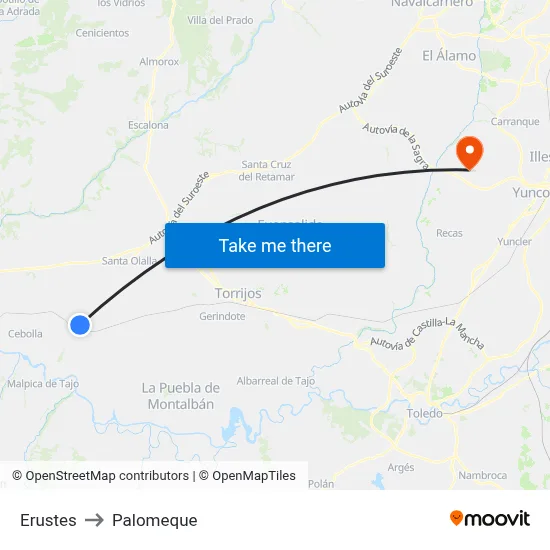 Erustes to Palomeque map