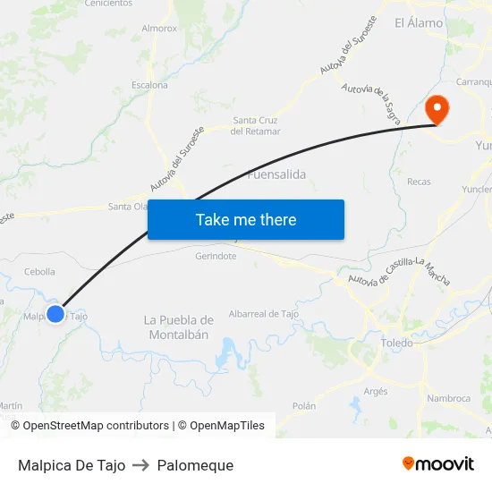 Malpica De Tajo to Palomeque map