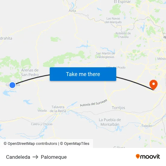 Candeleda to Palomeque map