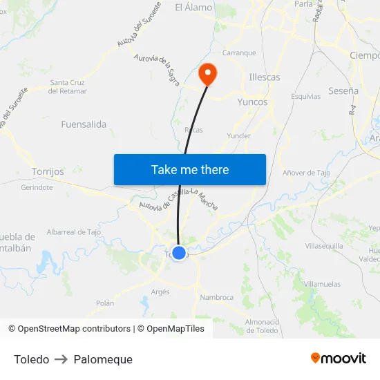 Toledo to Palomeque map