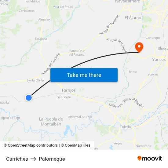 Carriches to Palomeque map