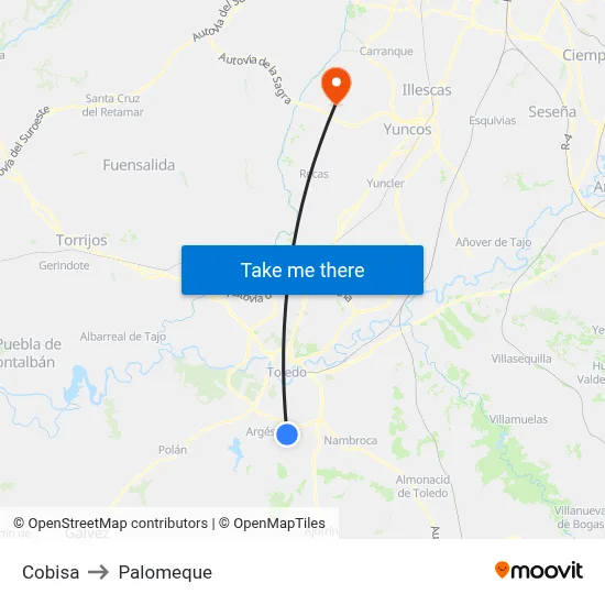 Cobisa to Palomeque map