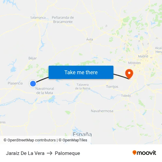 Jaraíz De La Vera to Palomeque map