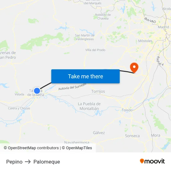 Pepino to Palomeque map