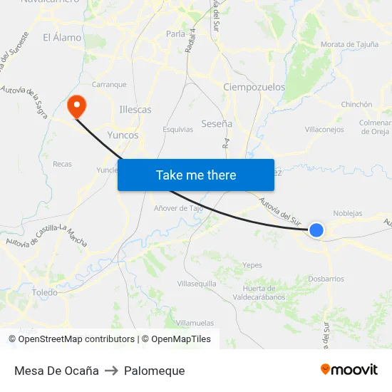 Mesa De Ocaña to Palomeque map