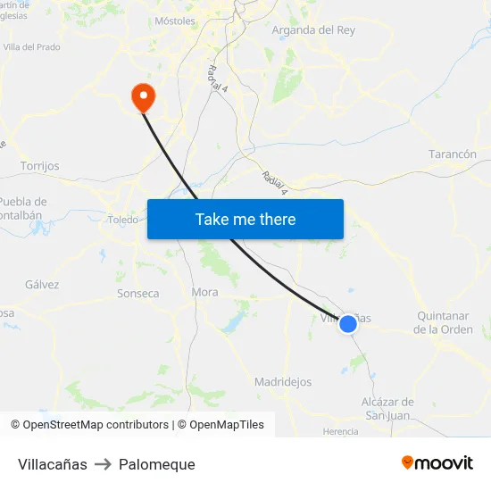 Villacañas to Palomeque map