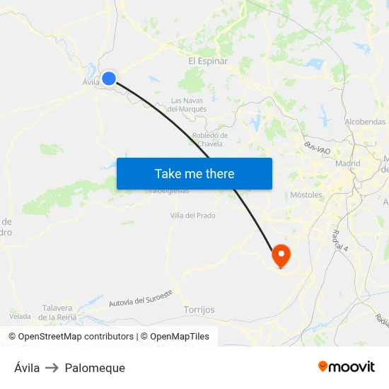 Ávila to Palomeque map