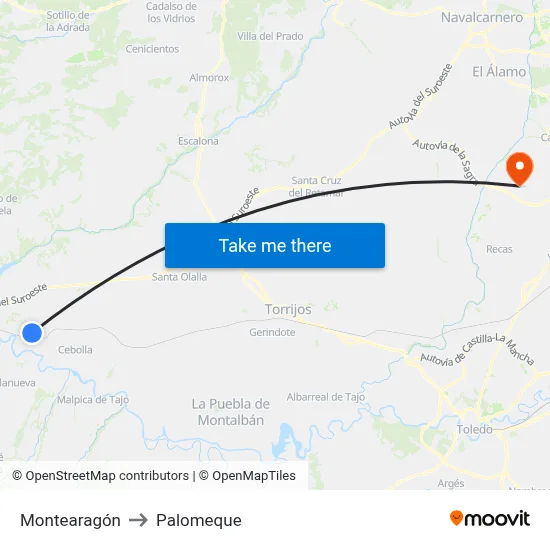 Montearagón to Palomeque map