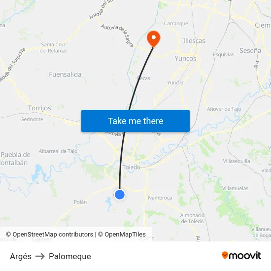 Argés to Palomeque map