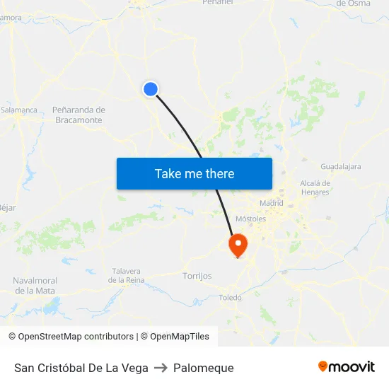 San Cristóbal De La Vega to Palomeque map
