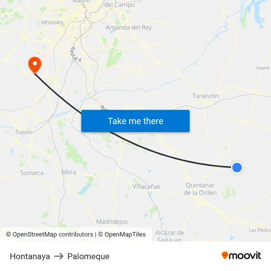 Hontanaya to Palomeque map