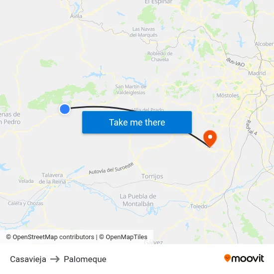 Casavieja to Palomeque map