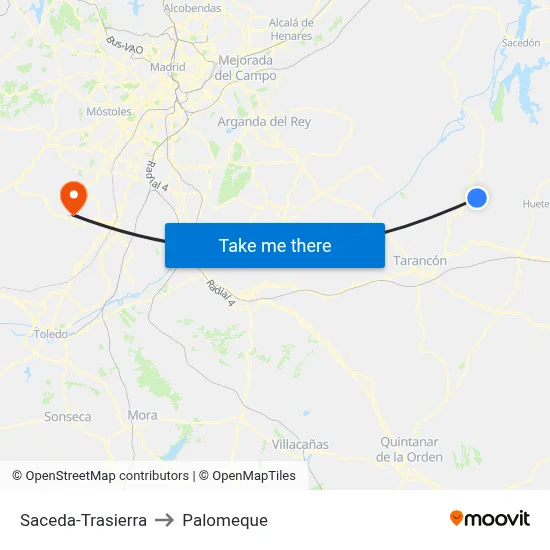 Saceda-Trasierra to Palomeque map